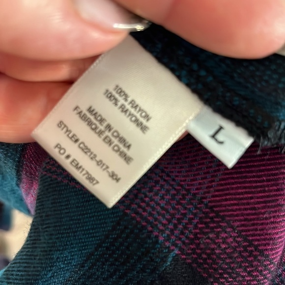 Cloth & Stone Flannel Shirt Lace-Up Back NWT Plaid Chest Pocket Size Large - Picture 10 of 12